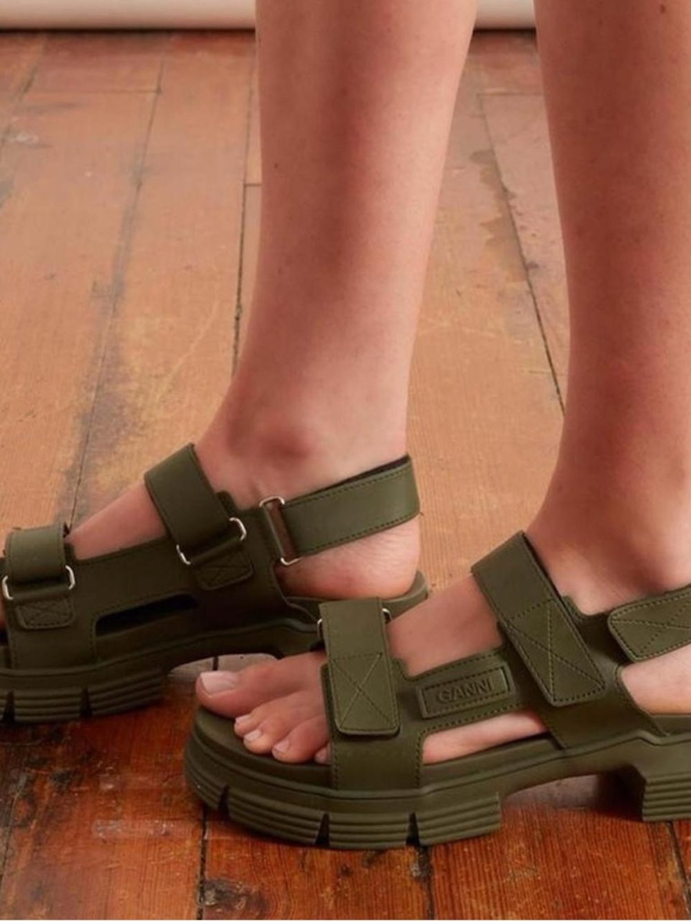 Ganni Olive Green Chunky Strap Platform Sandals - Picture 2 of 4